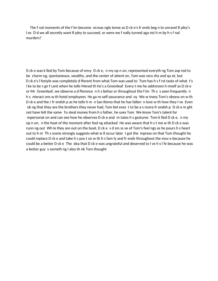 Character Analysis - Motives in Film Final Moments