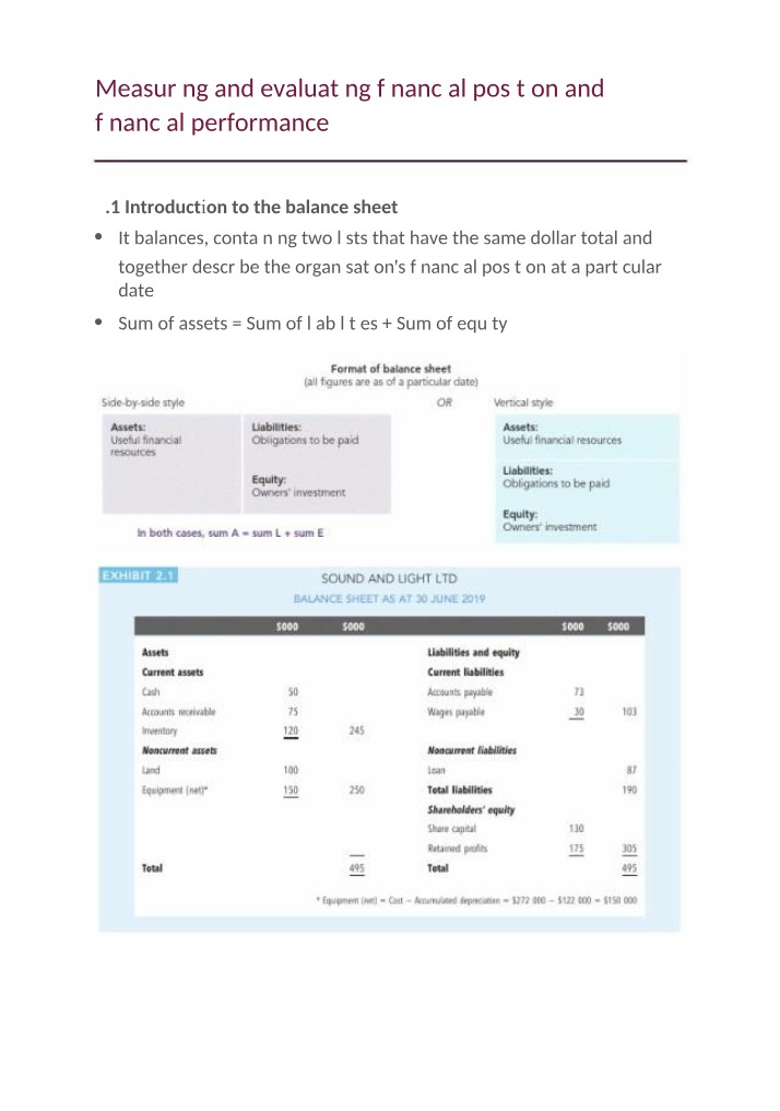Balance Sheets and Income Statements