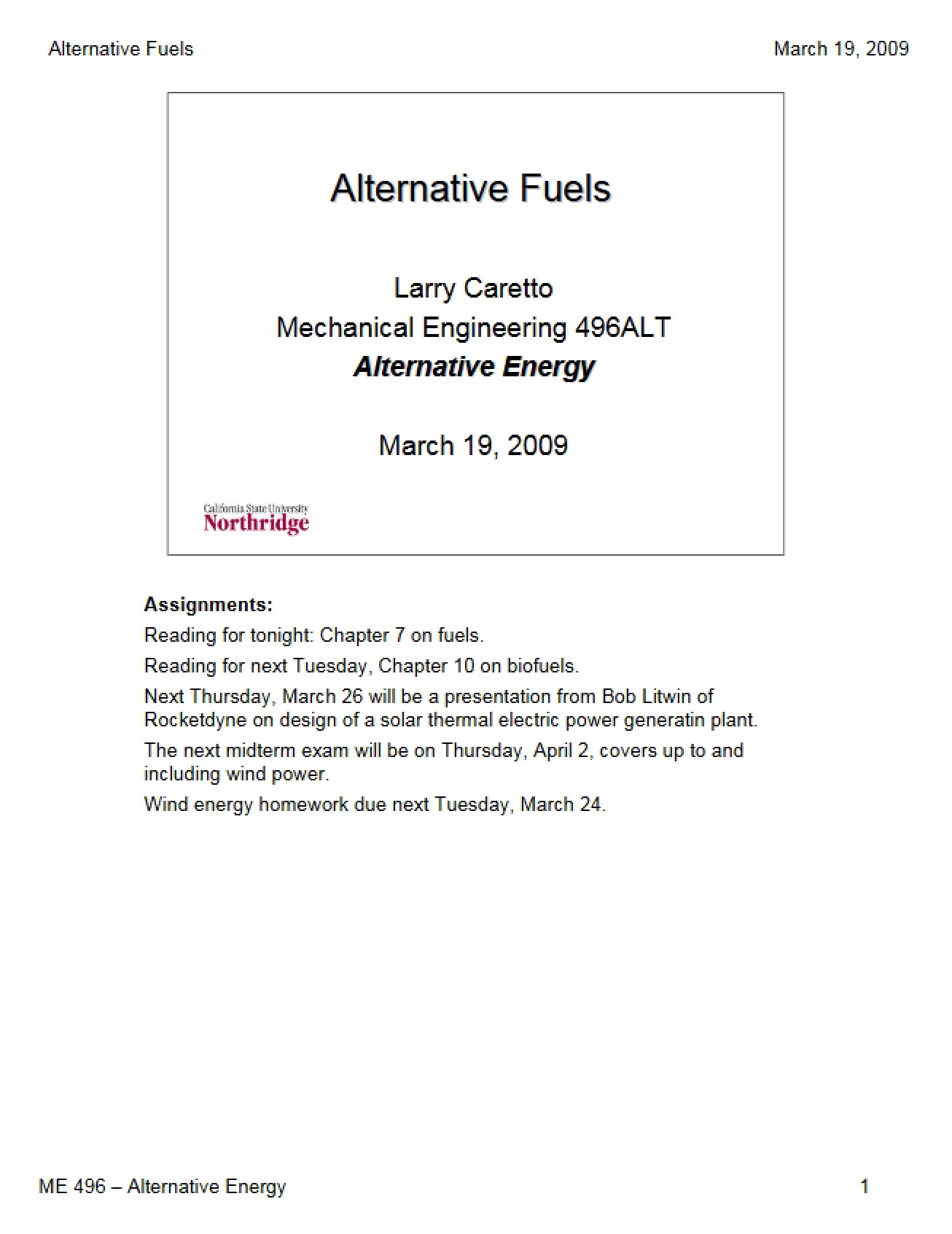 Fuels for Alternative Energy