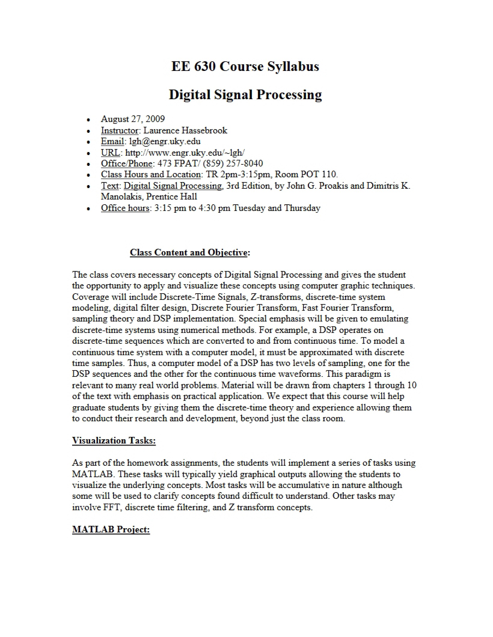 Syllabus for Digital Signal Processing