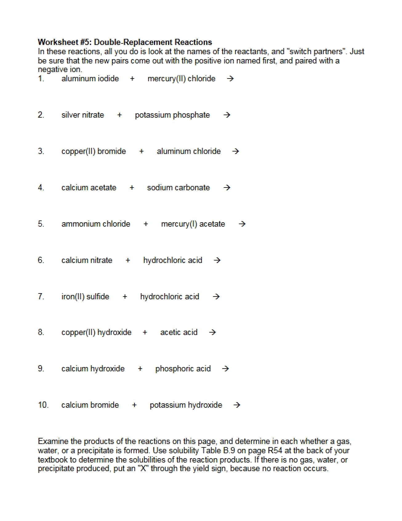 Double-Replacement Reactions Worksheet 5