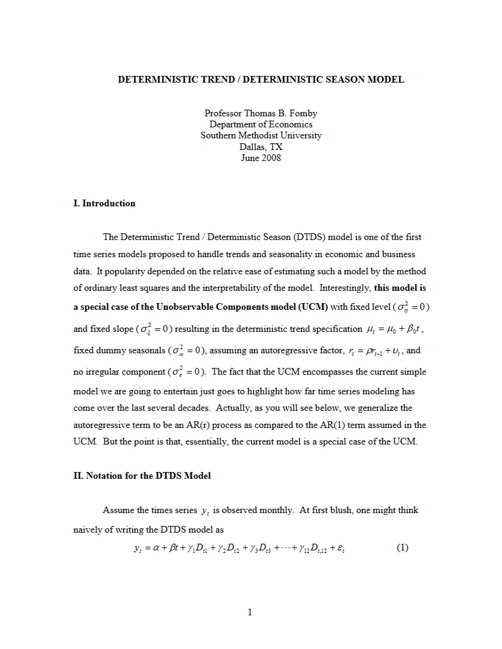 Model of Deterministic Trend and Season