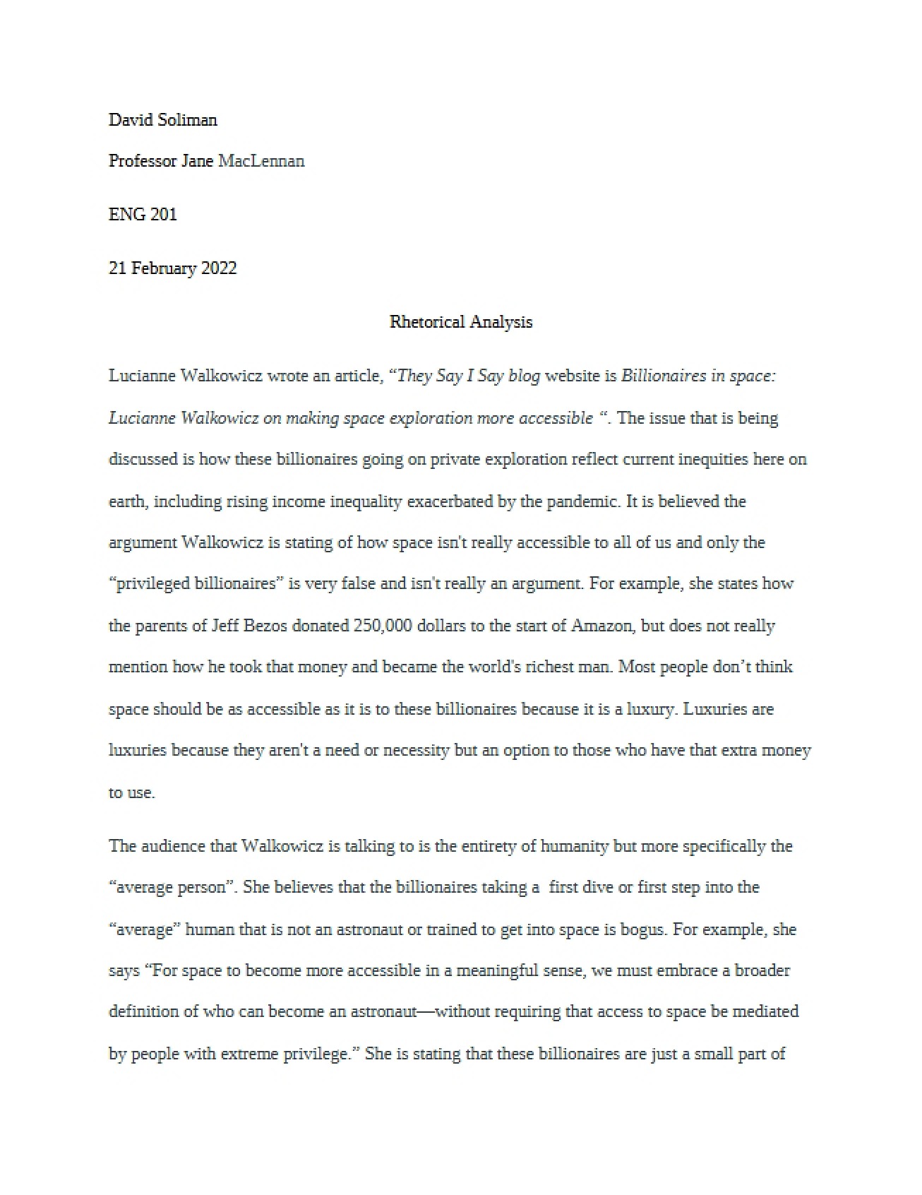First Essay Assignment