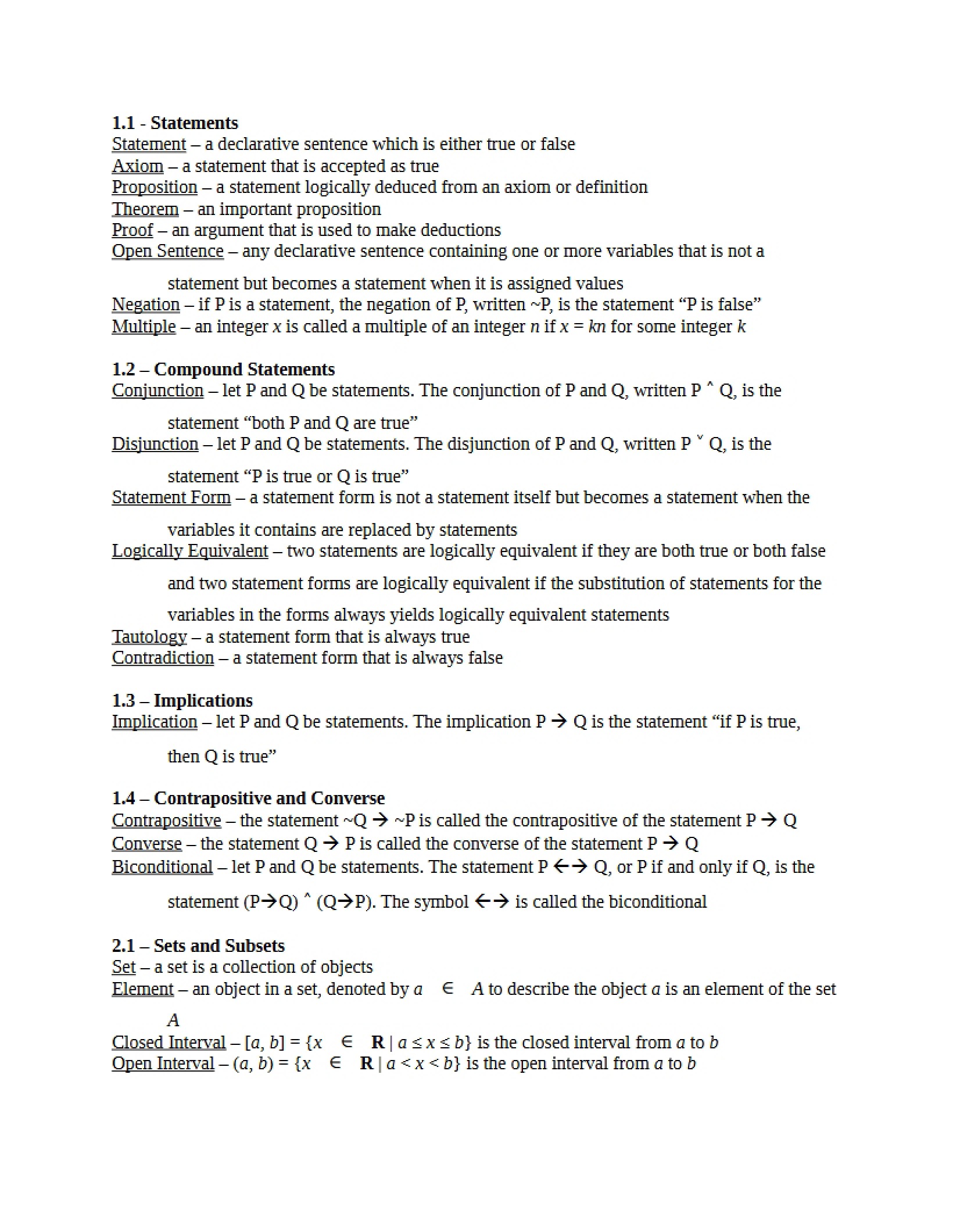 Notebook for Math 248 Definitions
