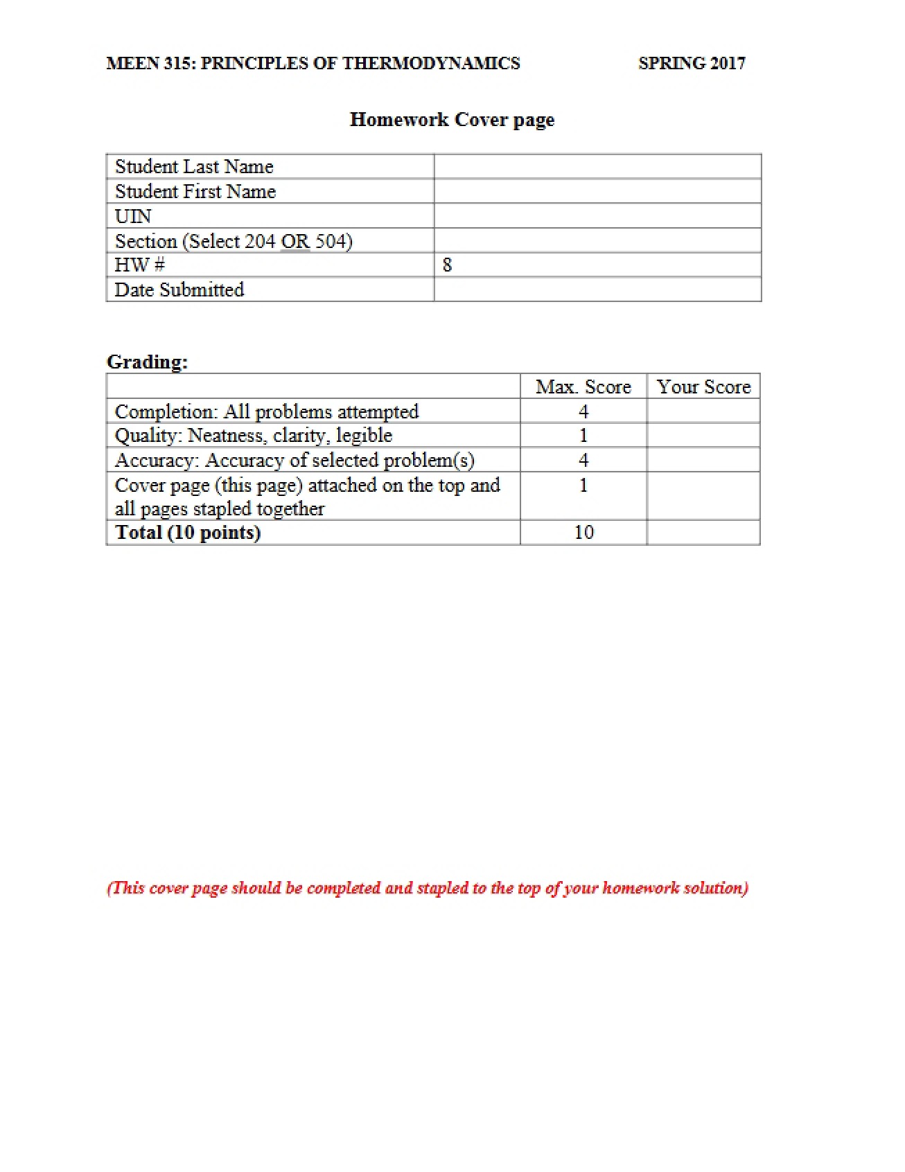 Homework Eight Solutions for MEEN 315, Section 504