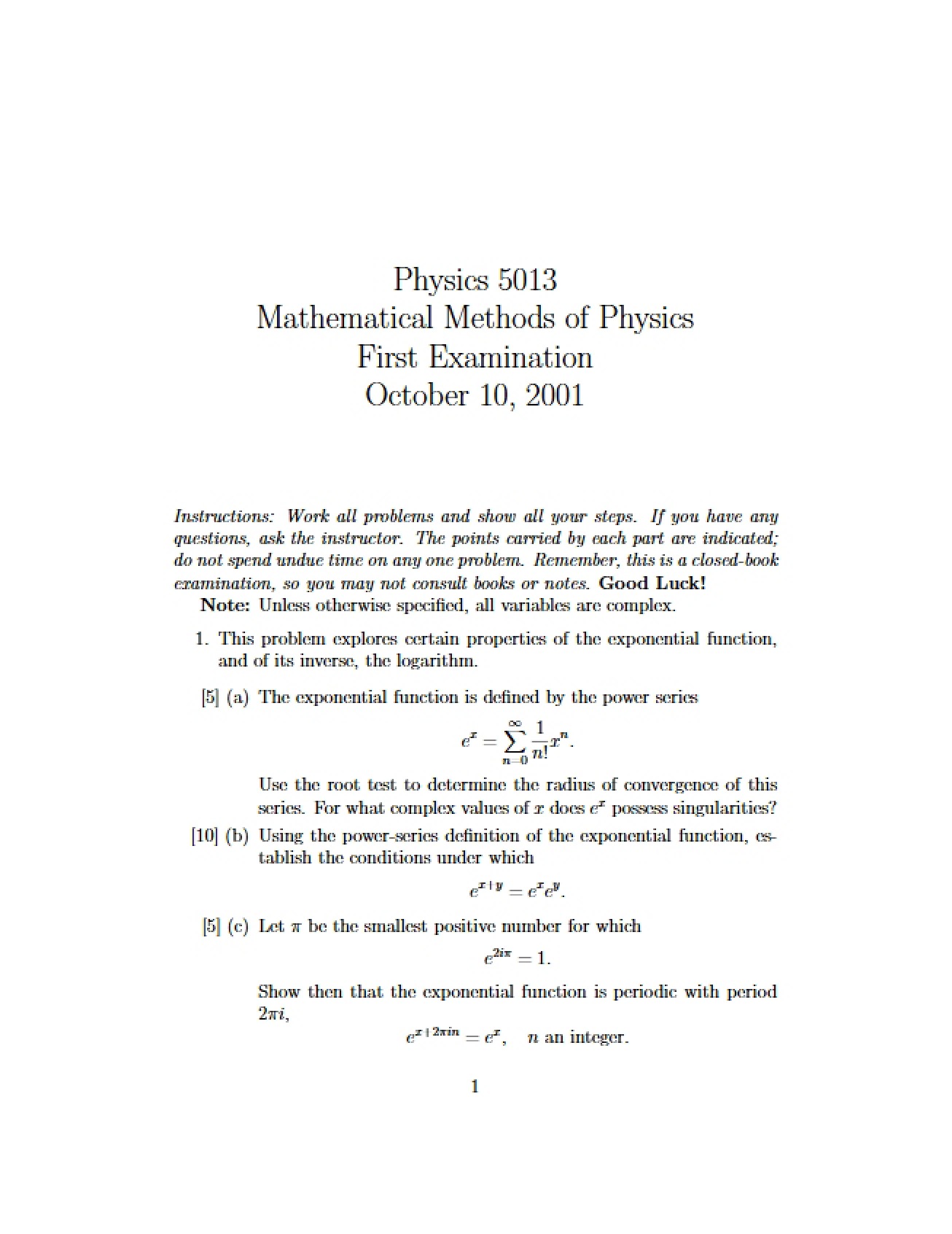 Mathematical Methods Study Notes - PHYS 5013