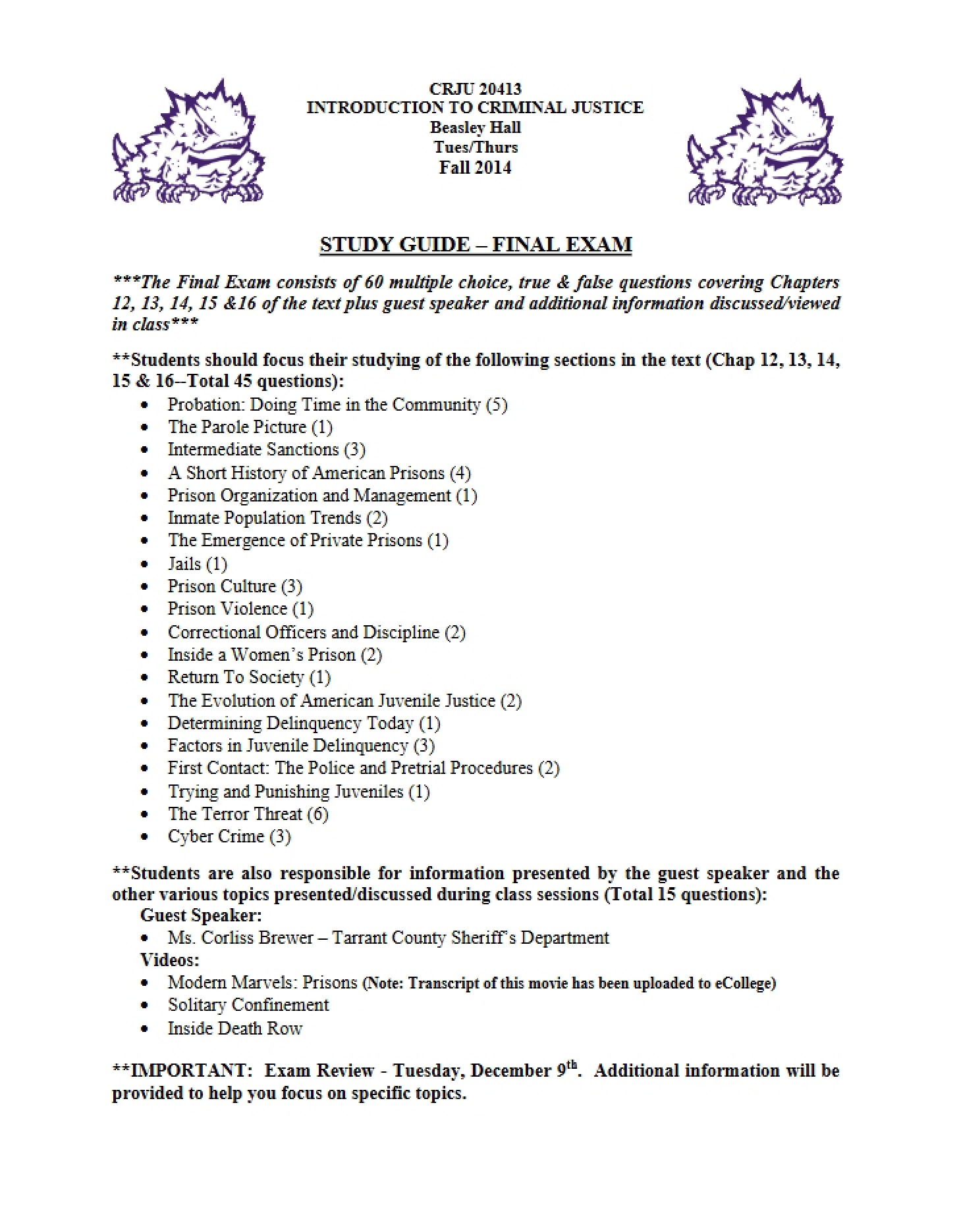 Final Examination Study Guide