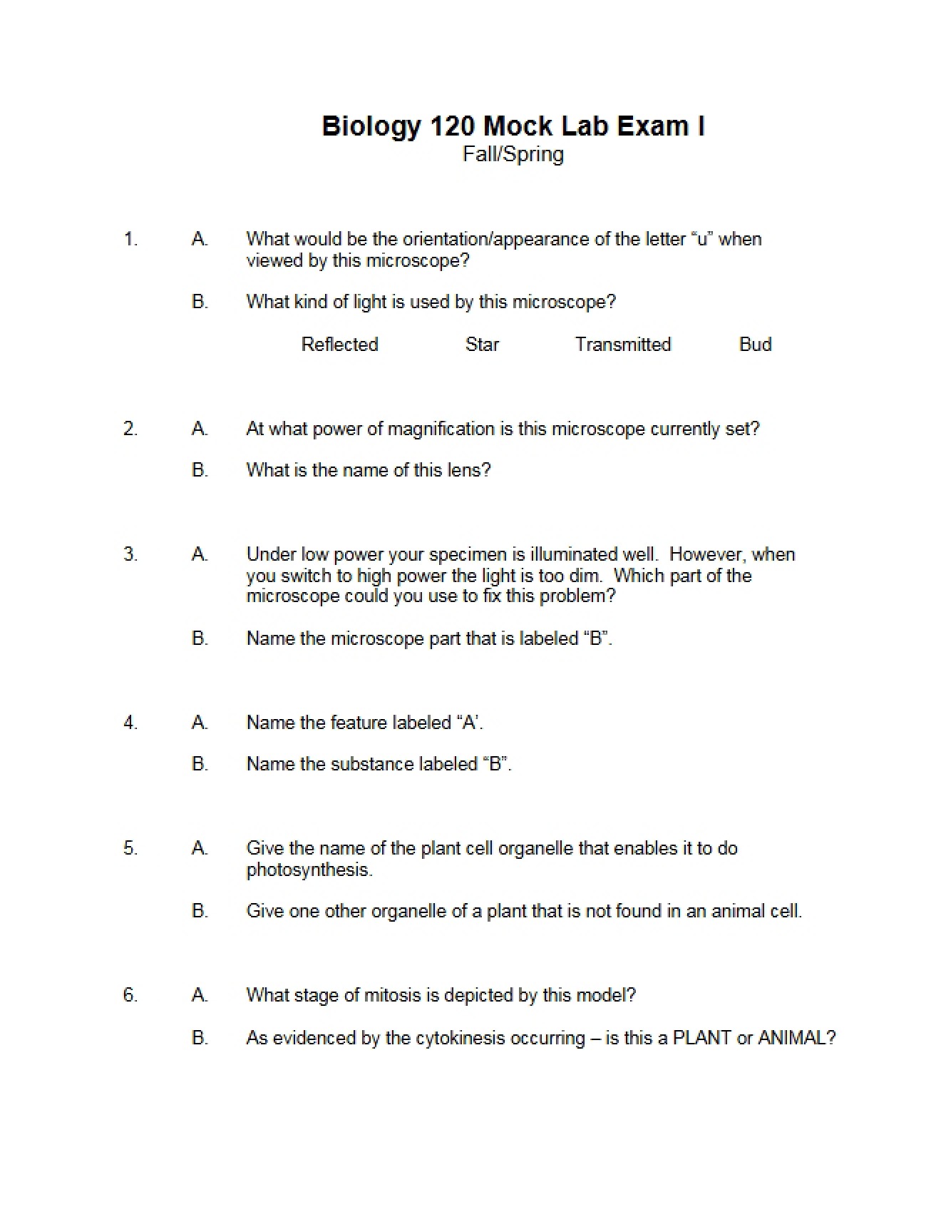 First Mock Laboratory Examination