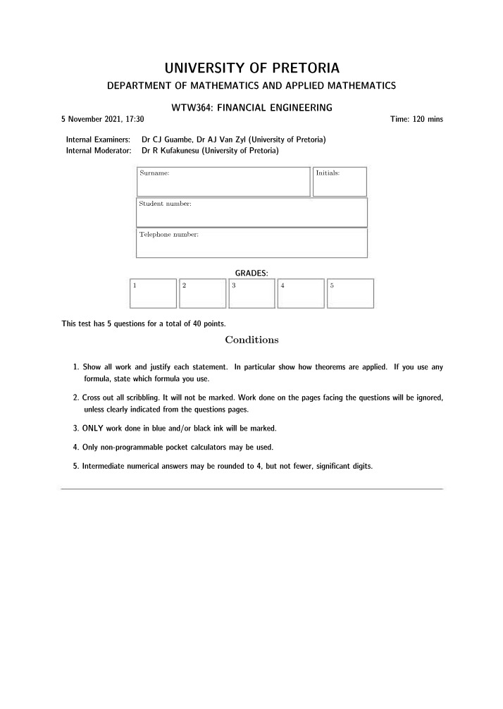 2021 Semester Test 2 - WTW 354