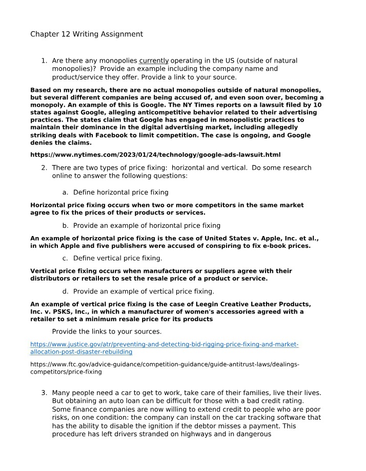 Writing Assignment for Chapter 12