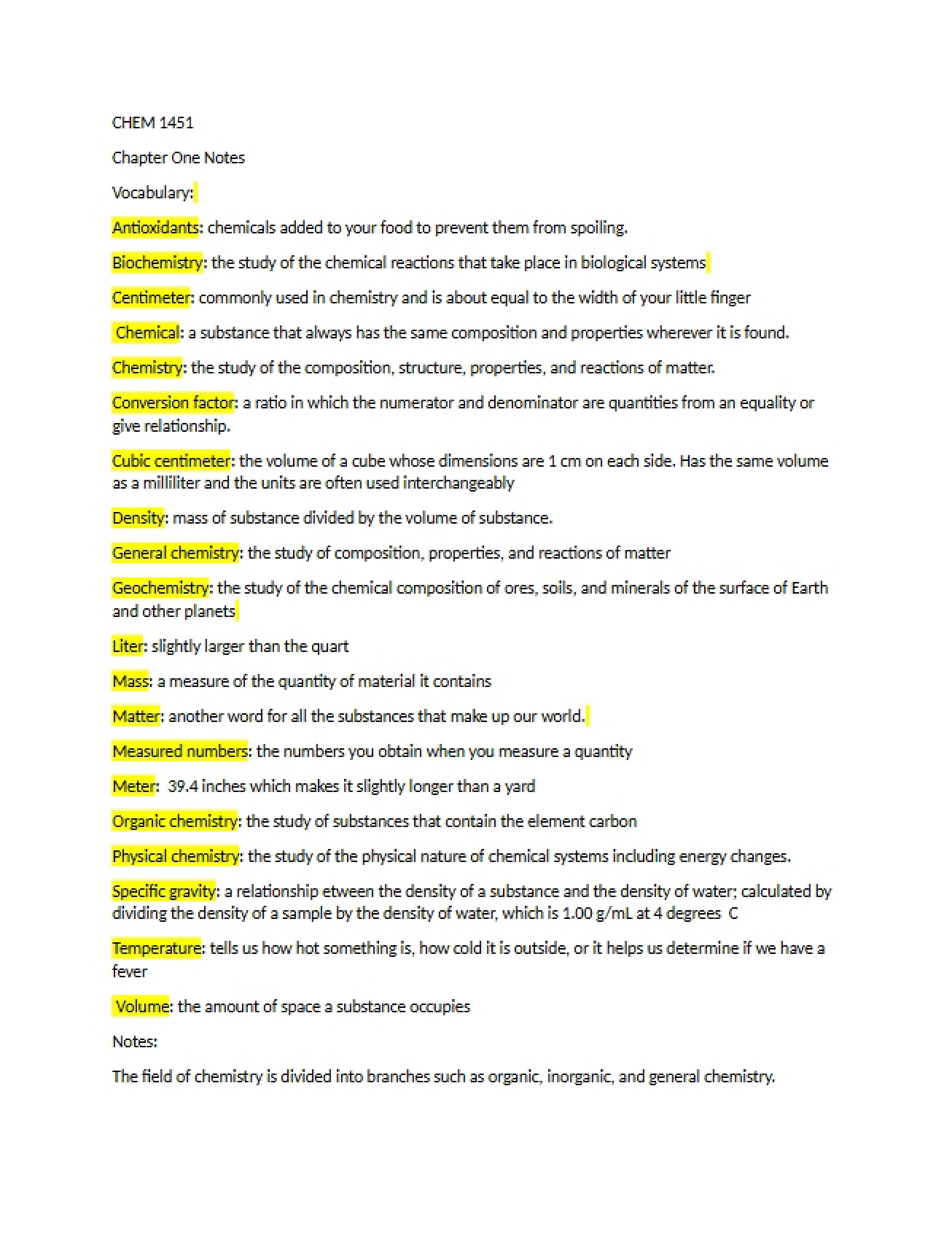 Chapter One CHEM 1451