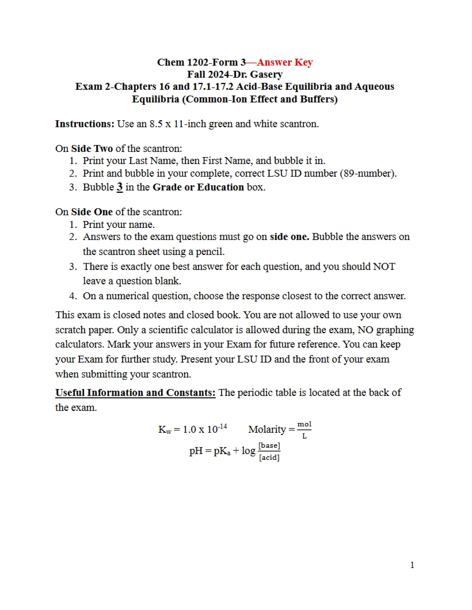 Answer Key Exam 2 Form 3