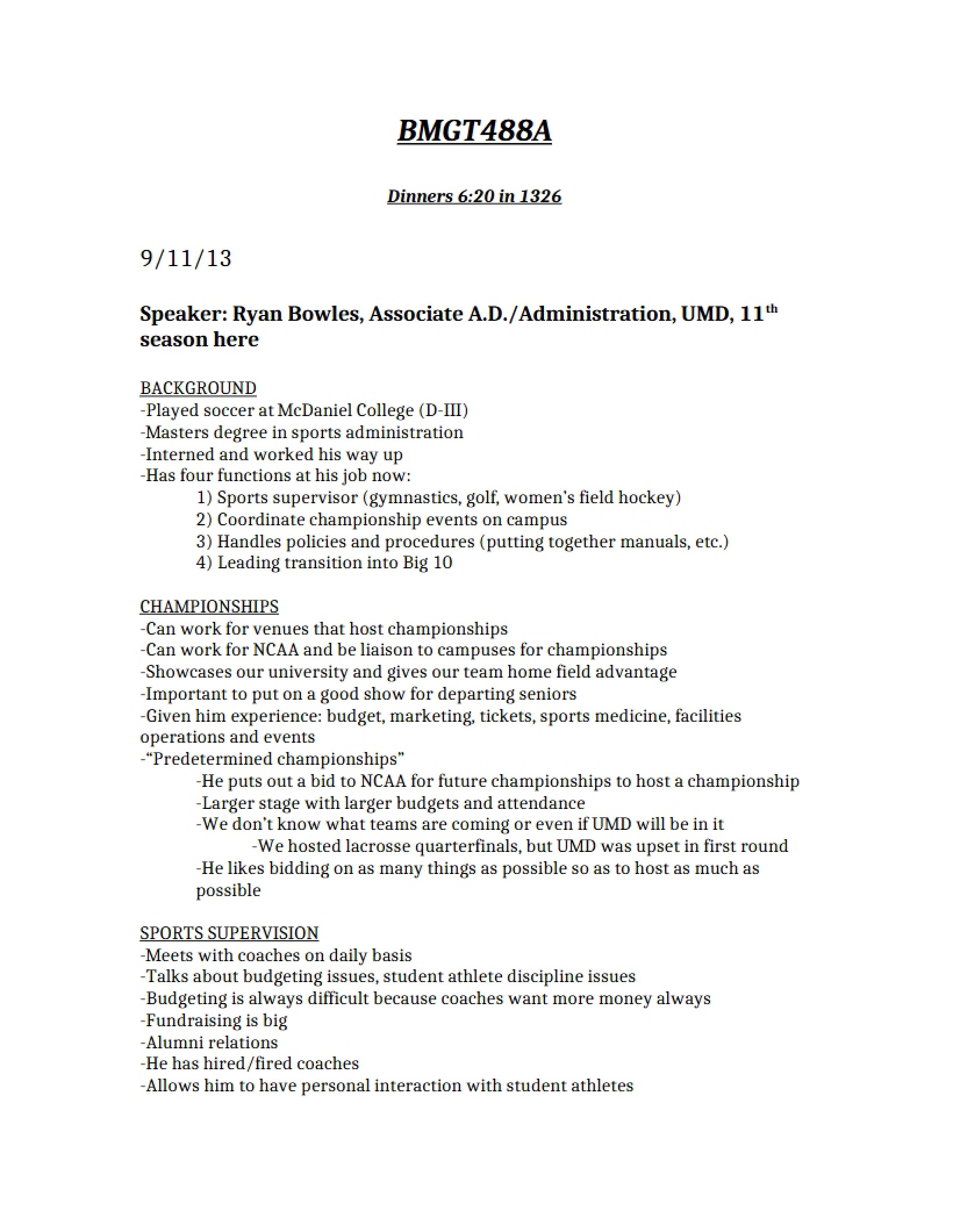 Sport Management Lecture Notes