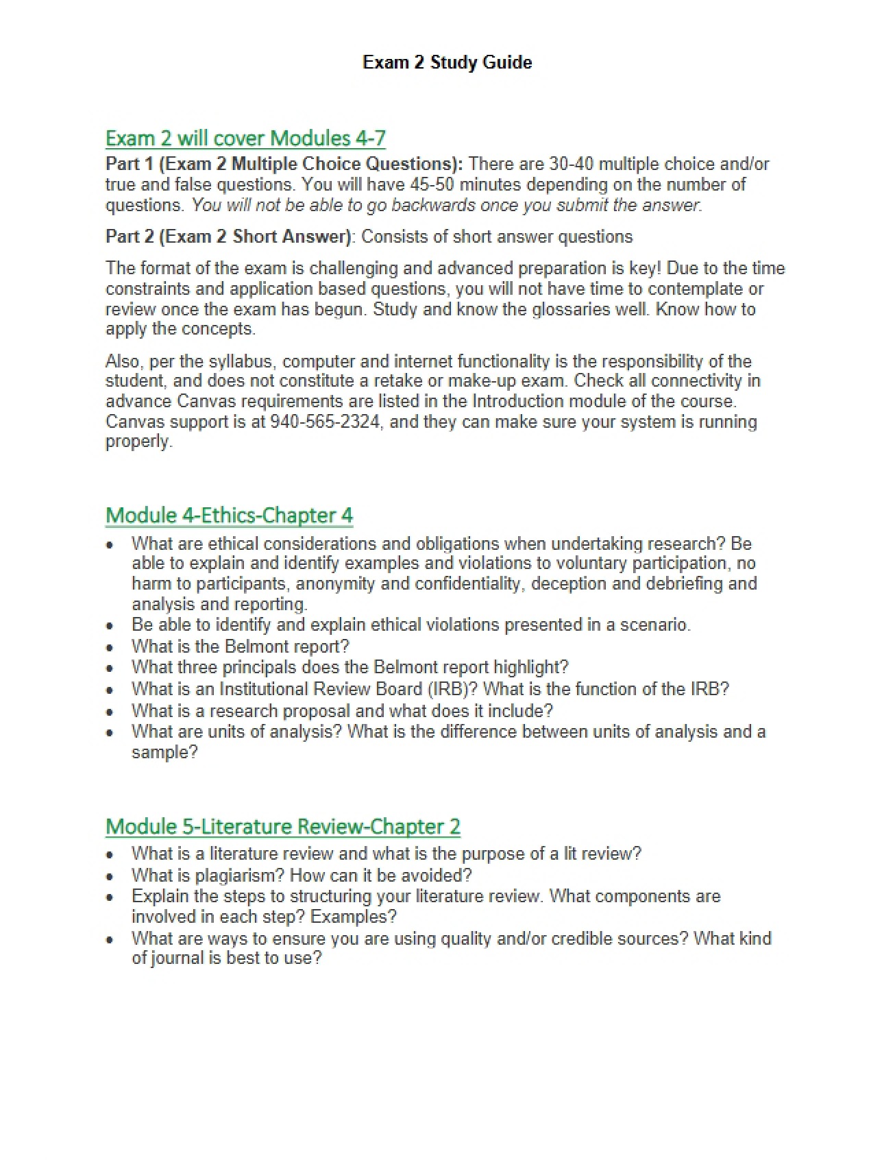 Study Guide for Exam 2