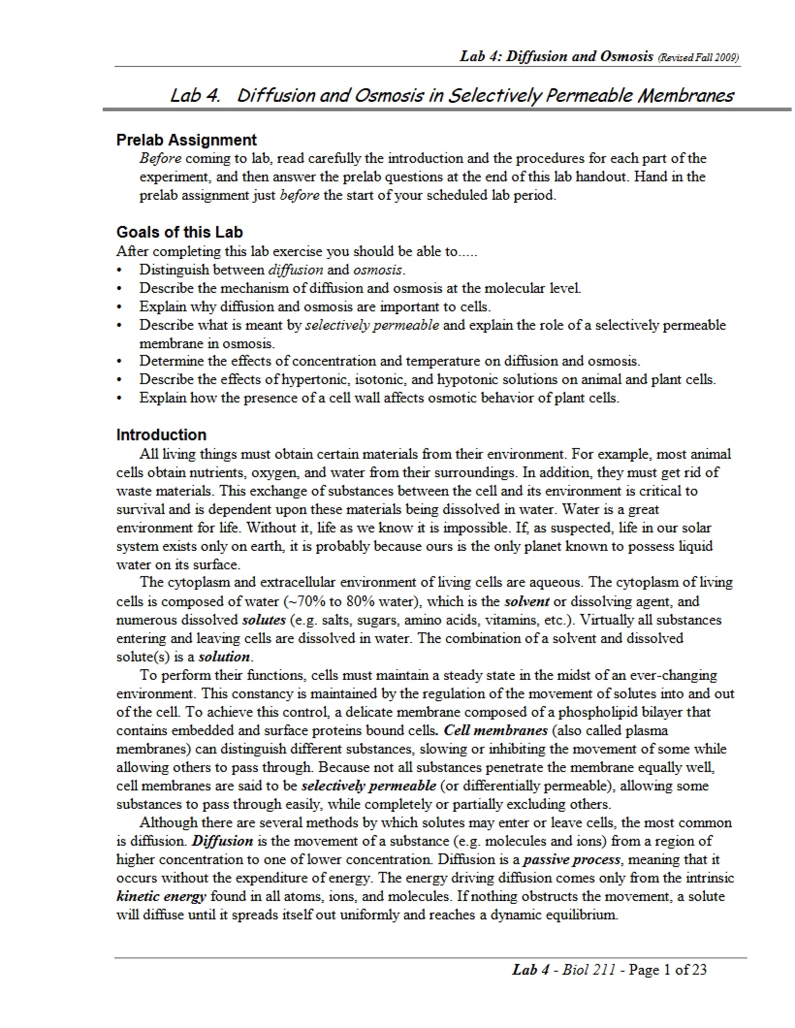 Selective Membranes Osmosis and Diffusion