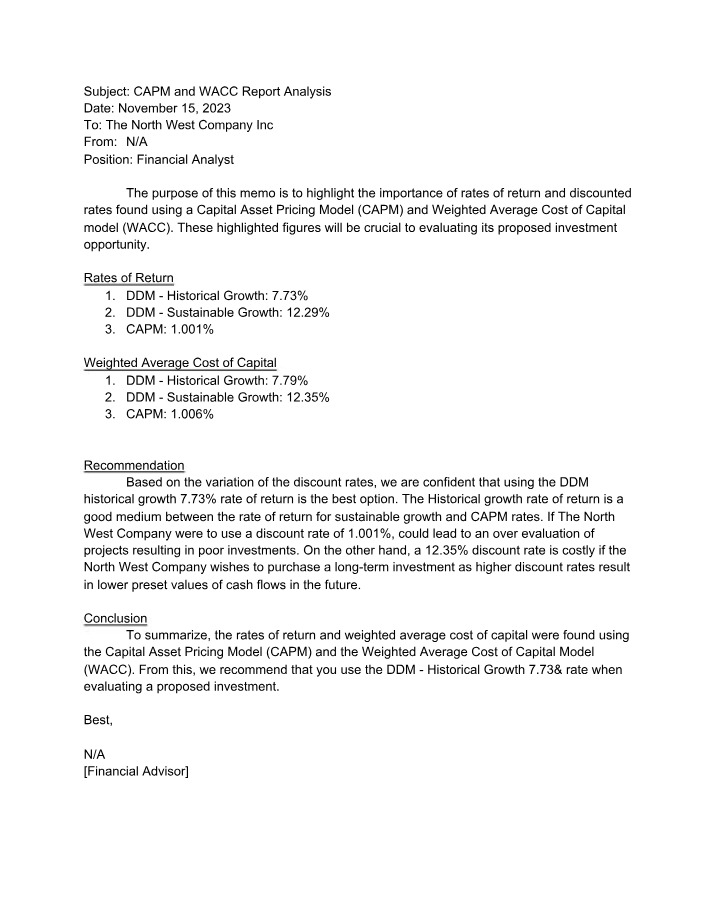 Analysis of CAPM and WACC Report
