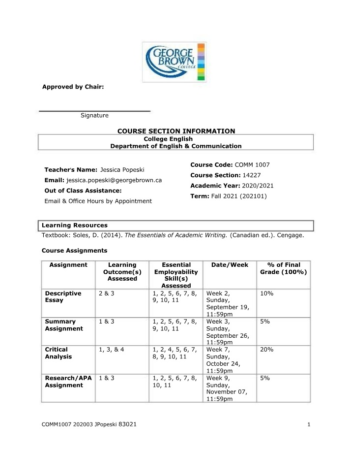 Course Outline - COMM 1007