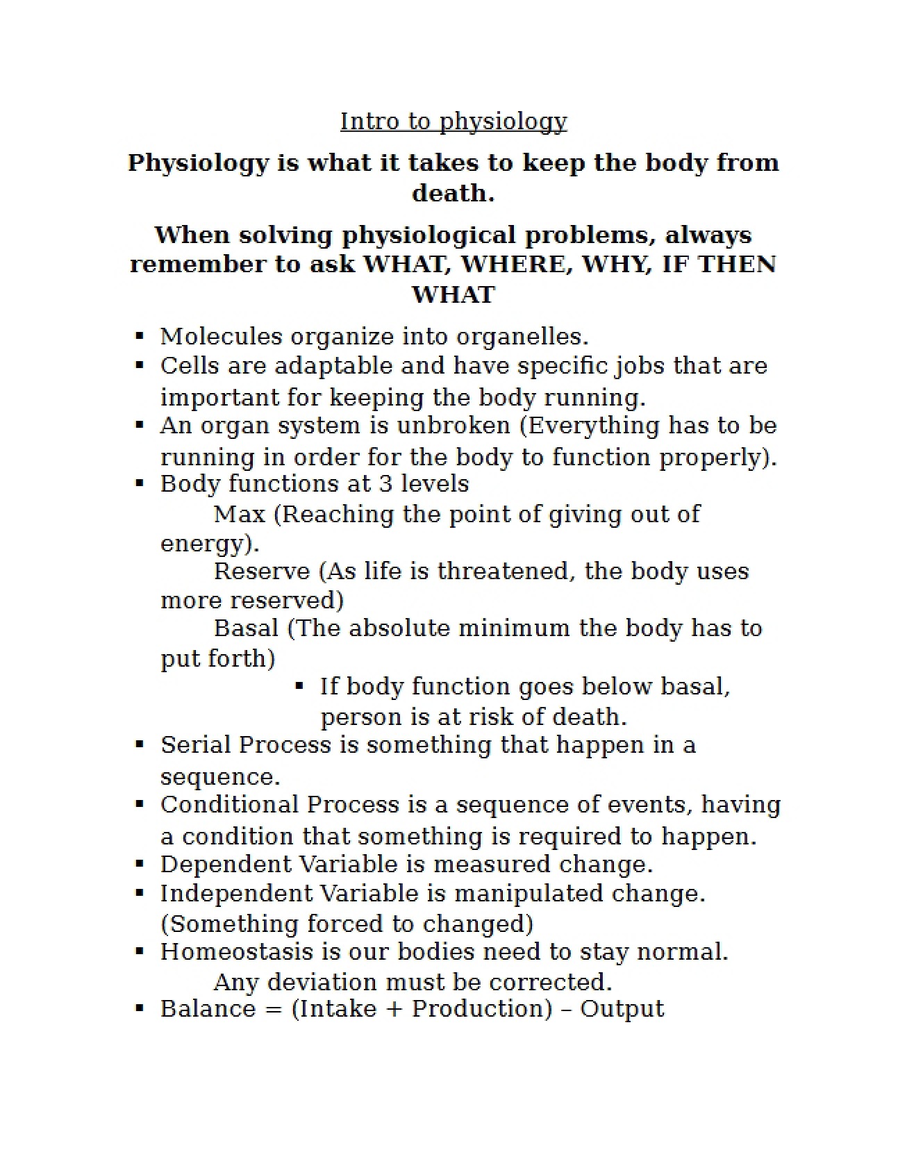 Class Notes on Physiology