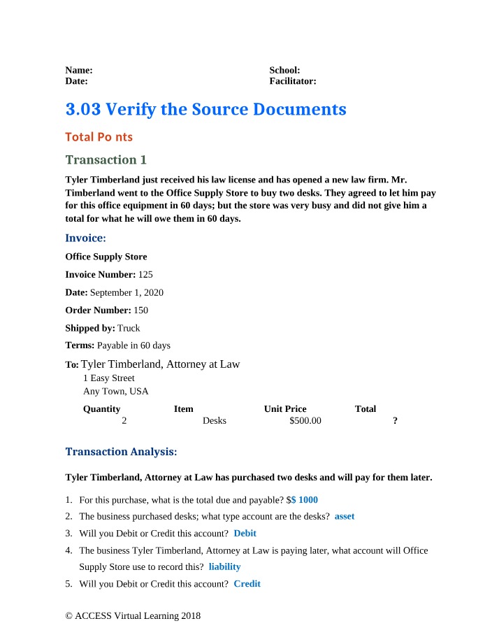 Source Documents - Invoice, Receipt, and Total Points Verification