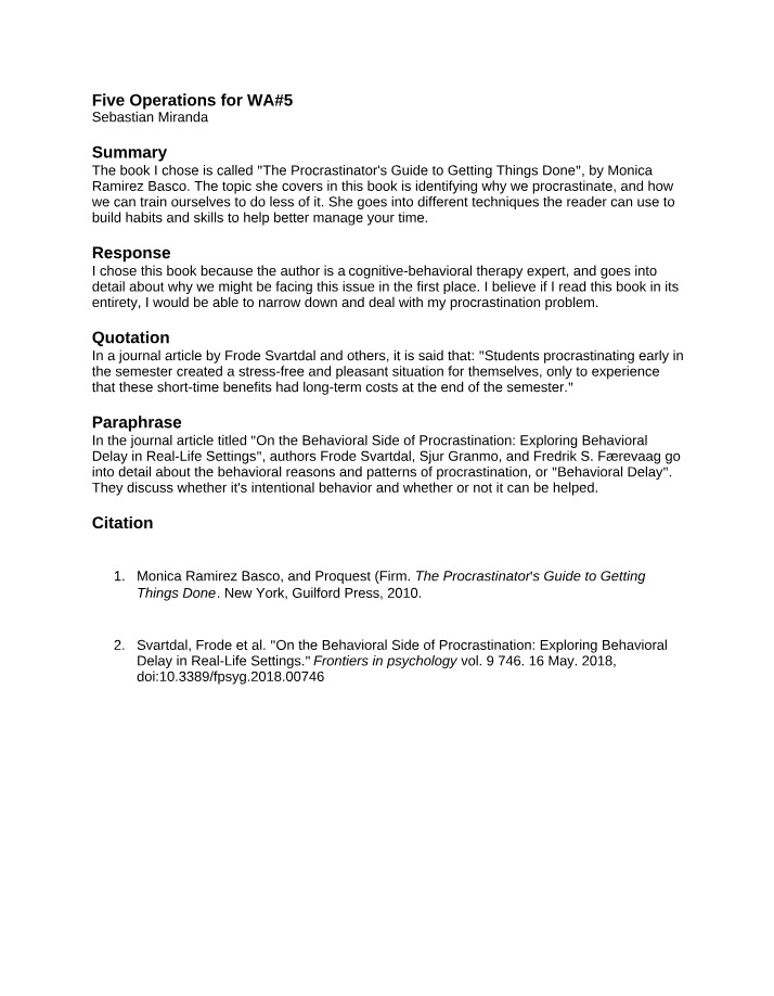 Writing Assignment 5 - Five Operations
