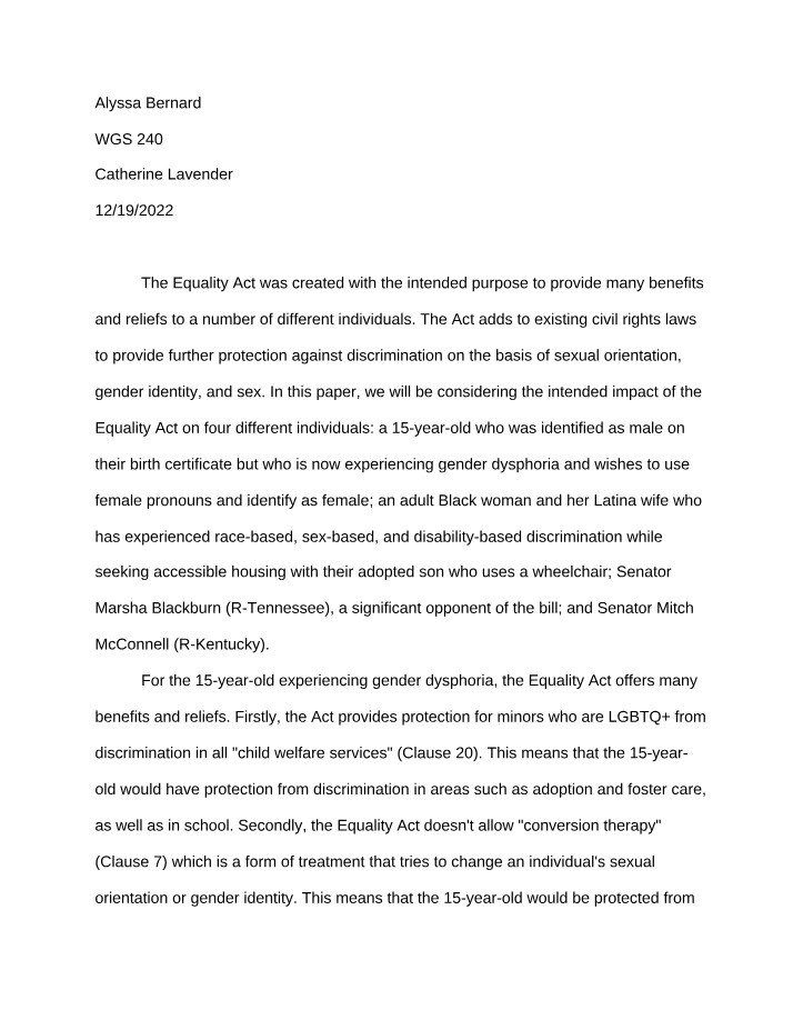 Analysis of the Equality Act - WGS 240