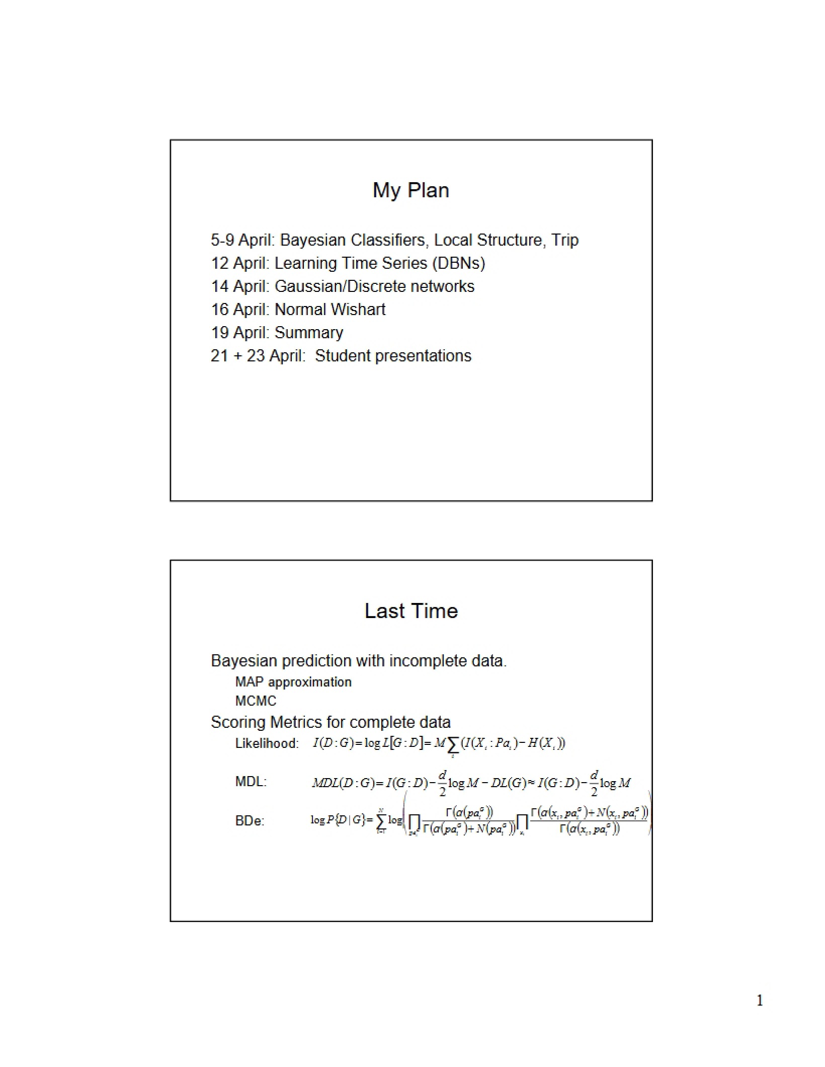 Plan for Course
