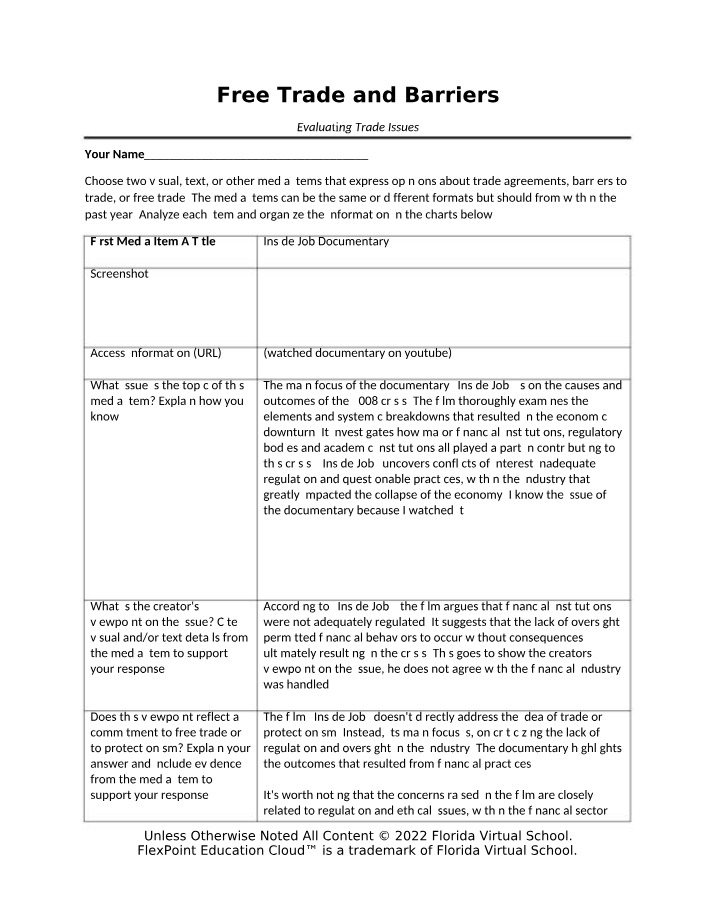Assignment Template for Free Trade and Barriers
