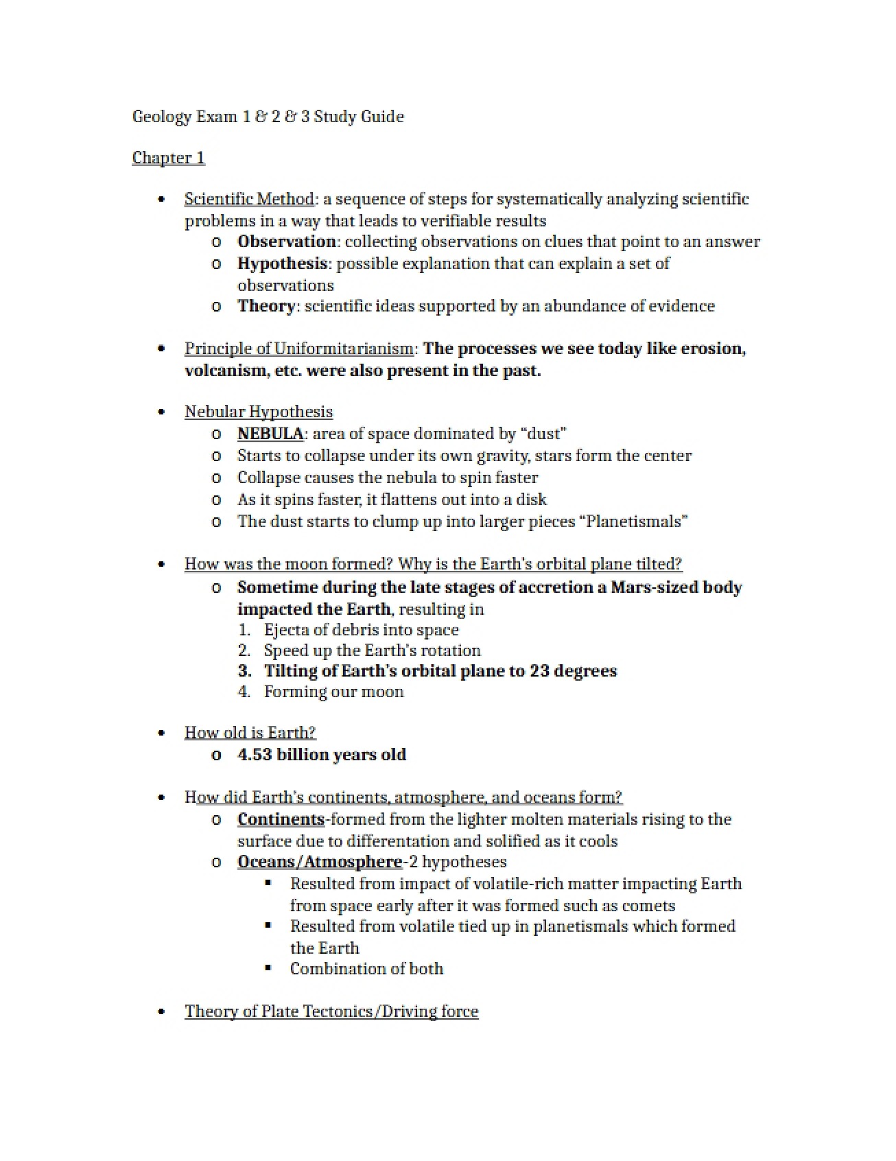 Study Guide Exams 1 and 2 (GEO 101)