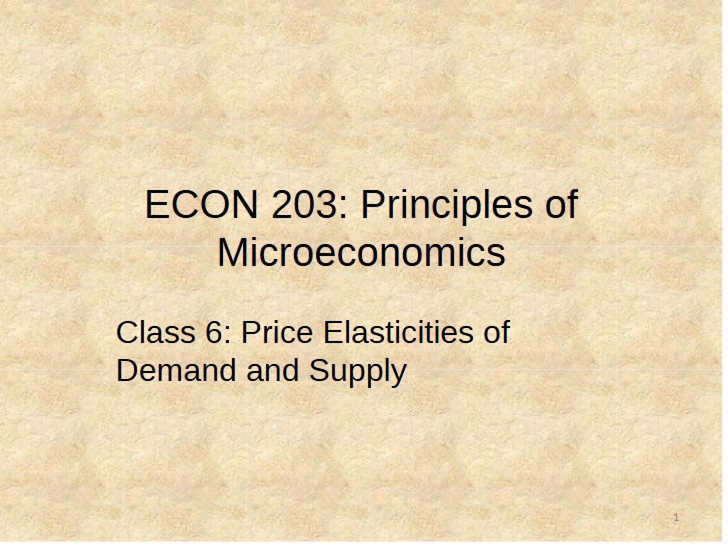 Supply and Demand Price Elasticities Class Six