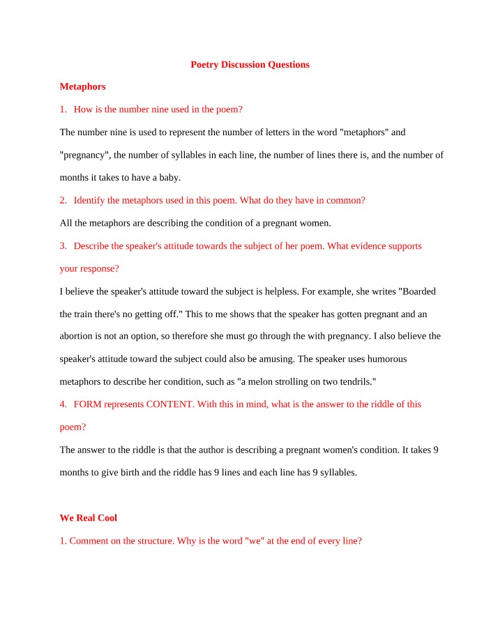 Discussion Questions for Poetry