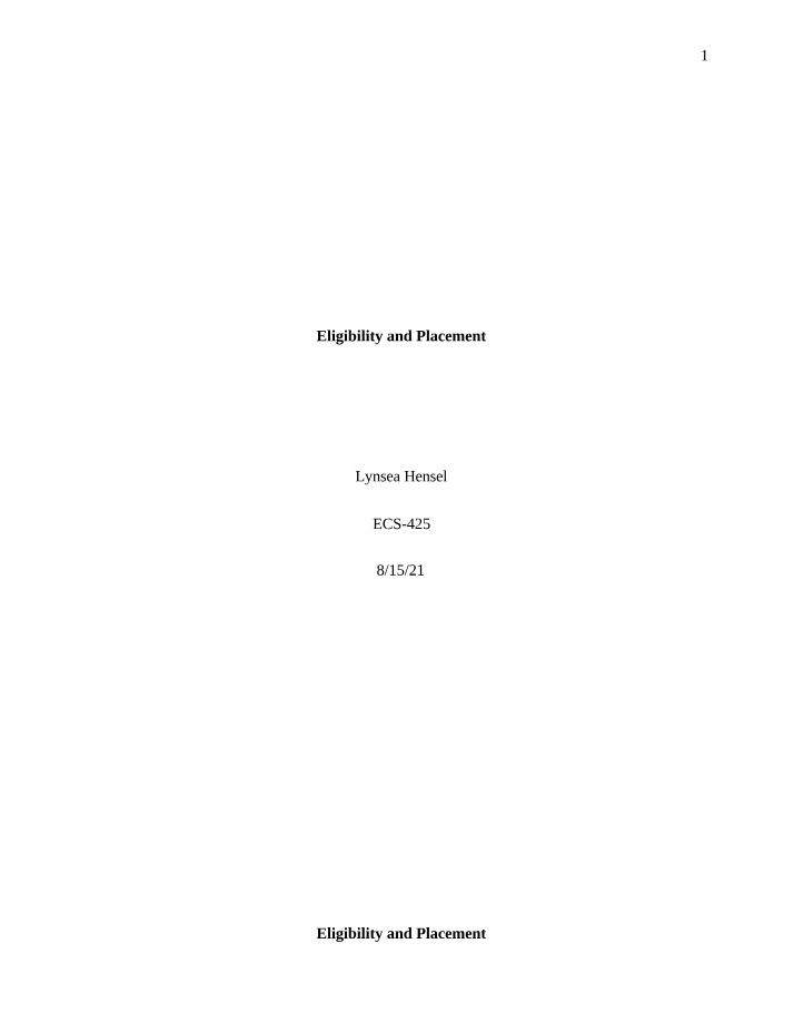 Special Education Eligibility and Placement