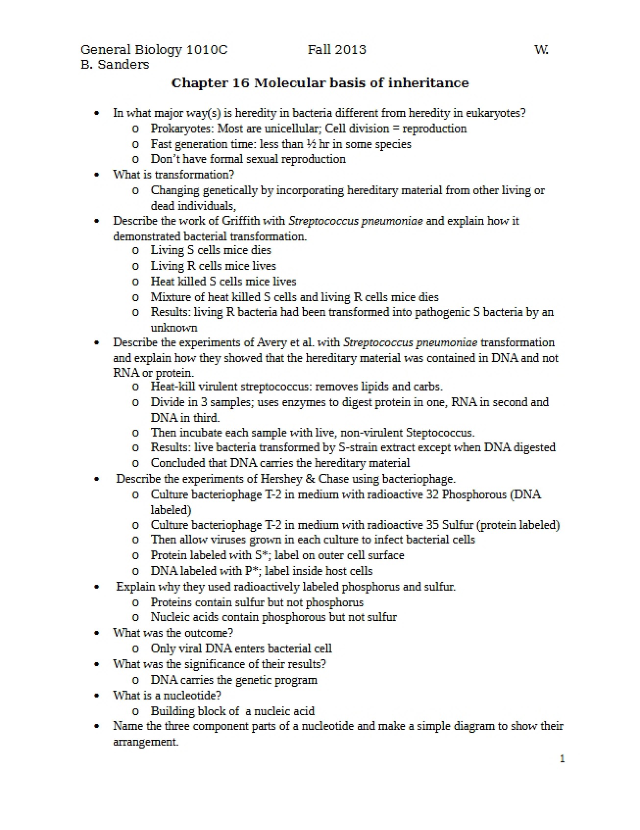 Questions for Study - Chapter 16