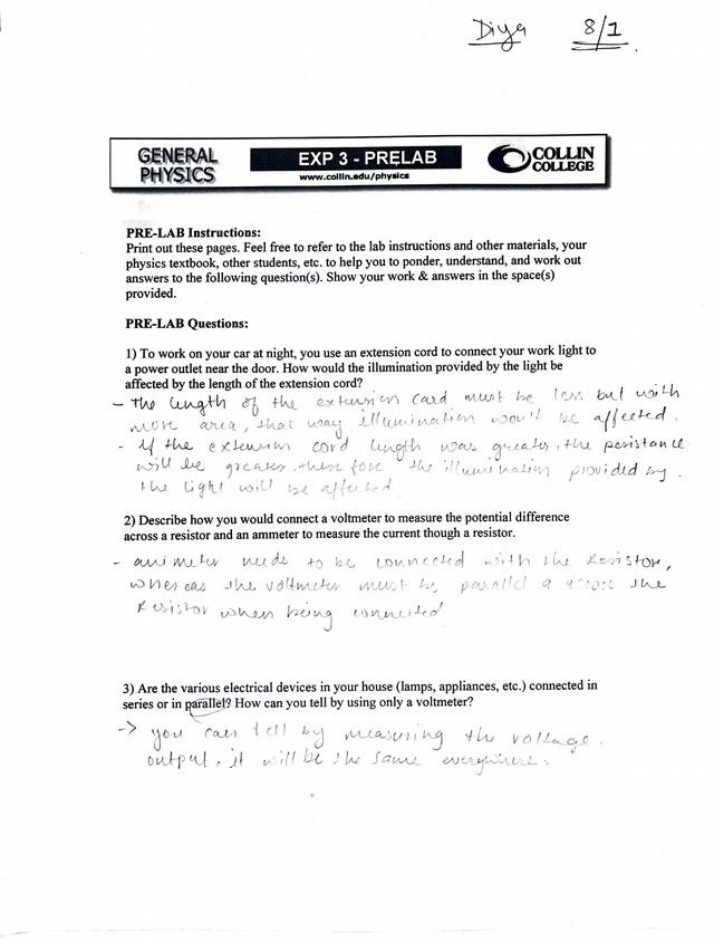 Prelab for General Physics Experiment 3