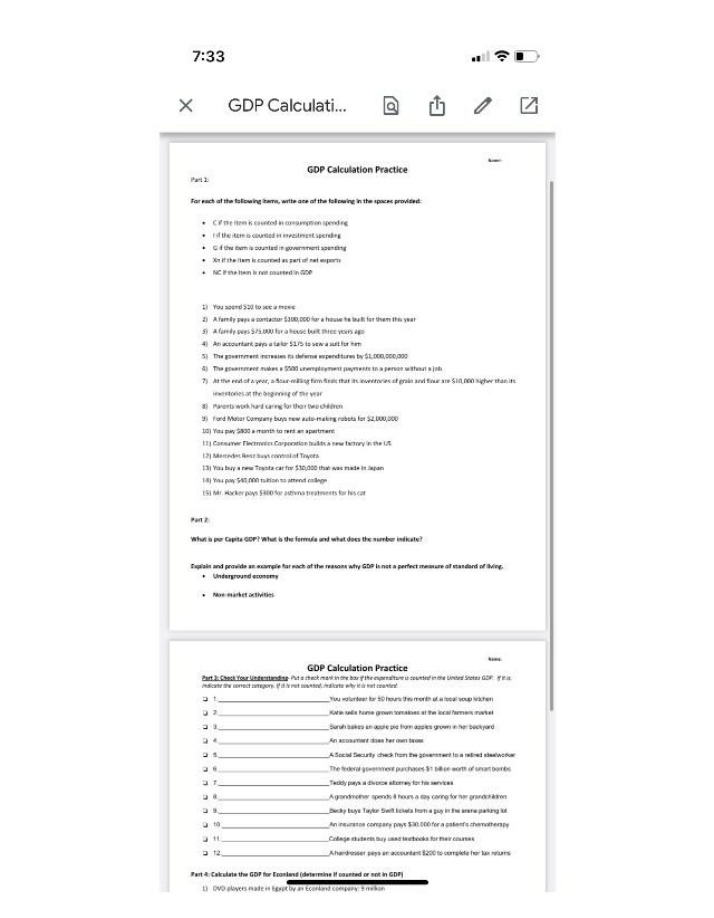 GDP Calculation Practice - Consumption and Investment