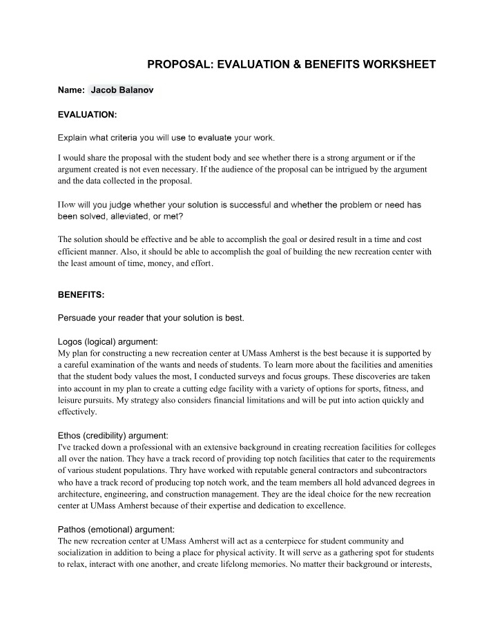UMass Amherst Recreation Center - Creation Proposal
