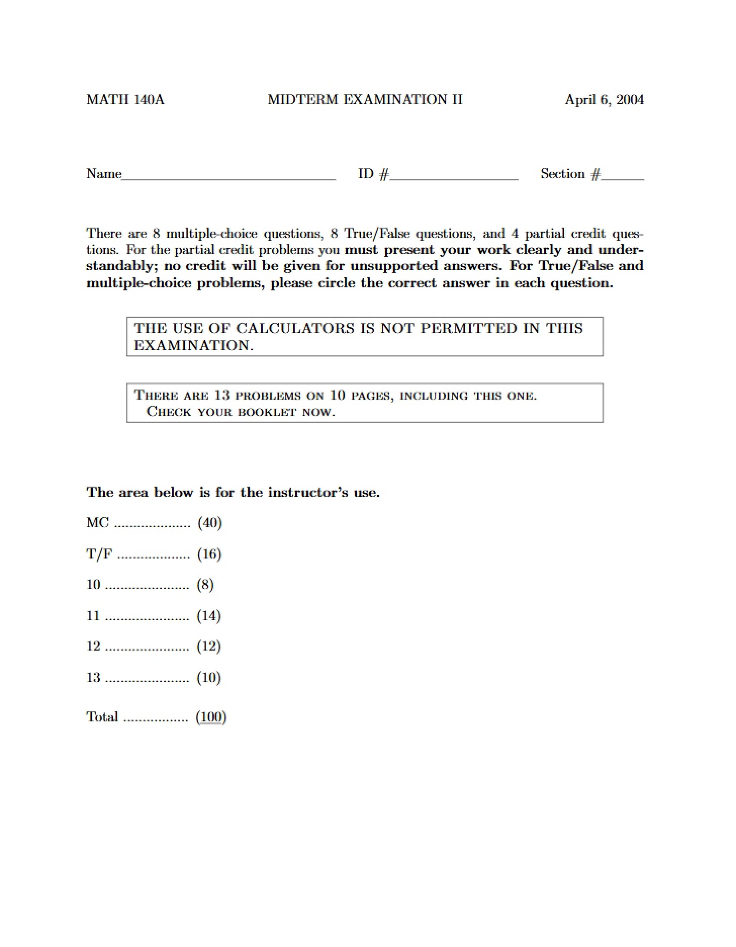 Second Midterm Math 140A