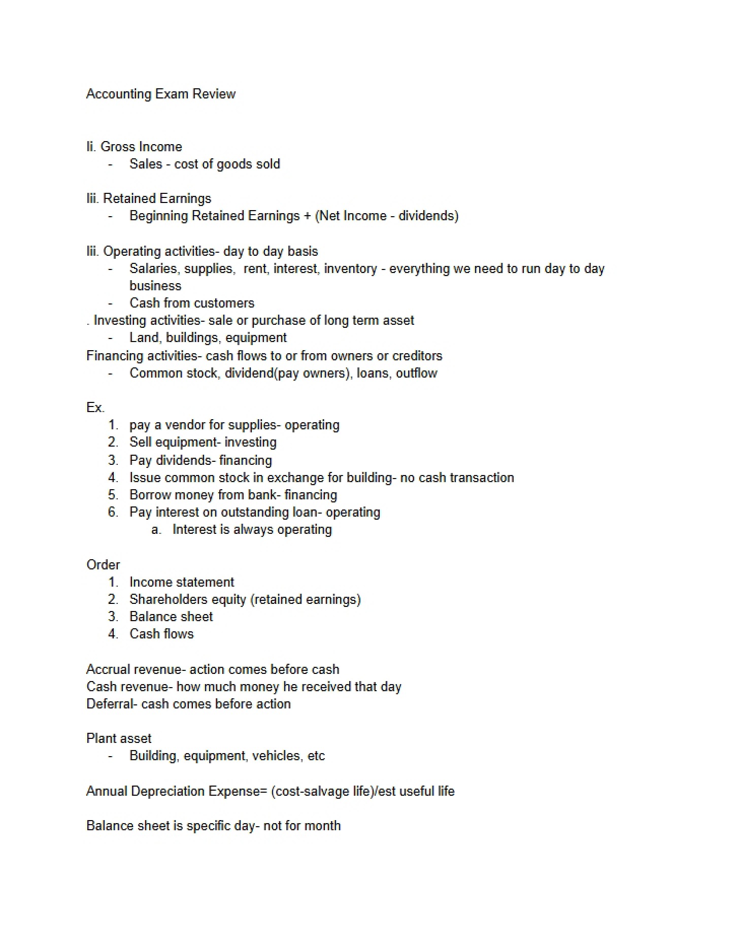 Review for Accounting Exam