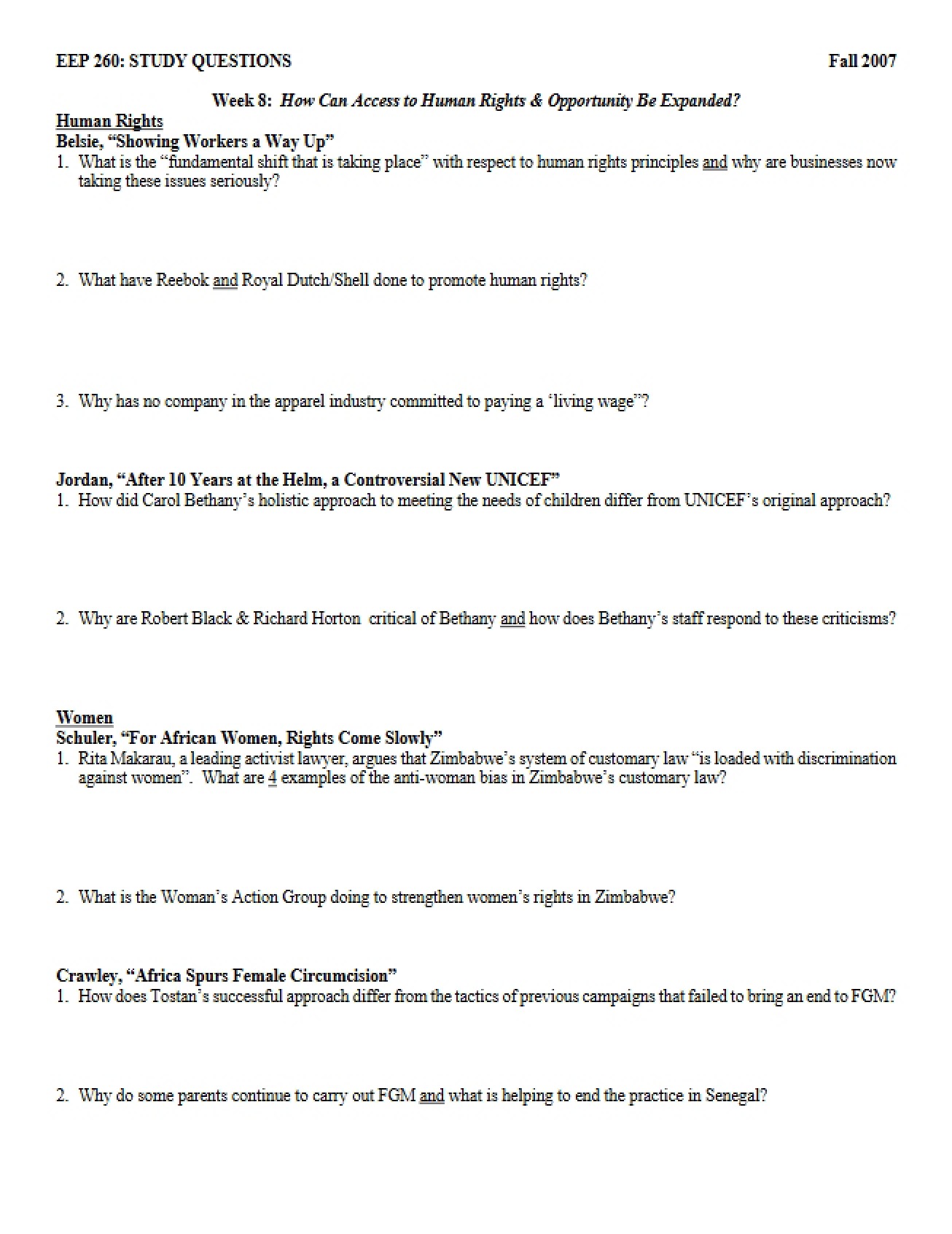 Study Question Set