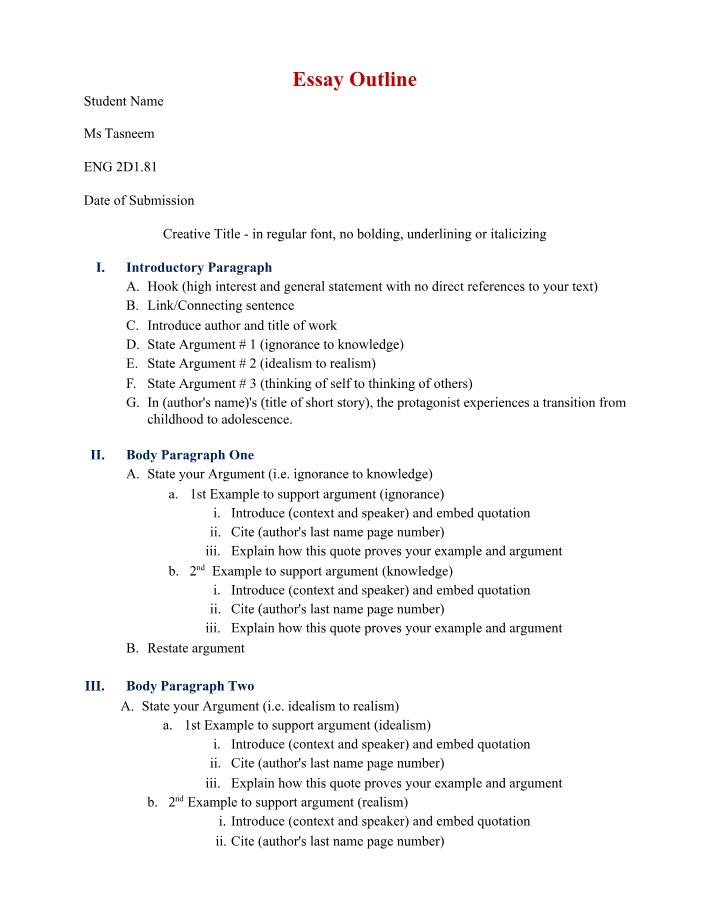 English Essay Outline