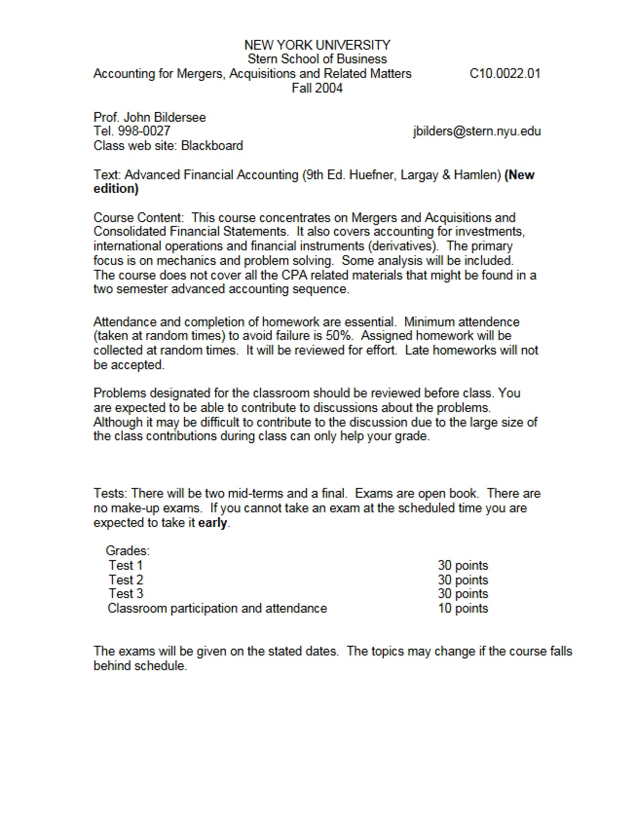 Mergers and Acquisitions Accounting Syllabus