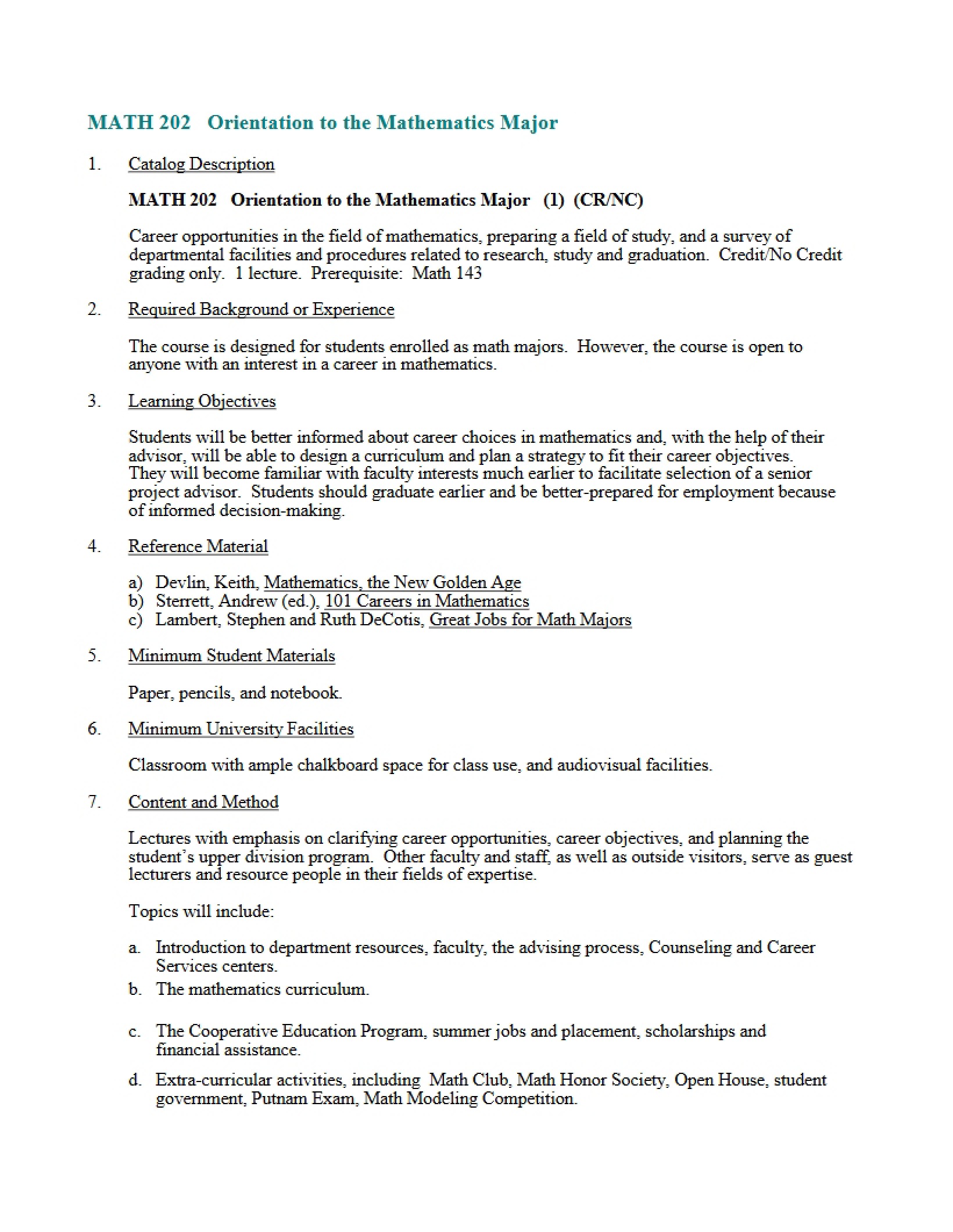Math Major Orientation Description