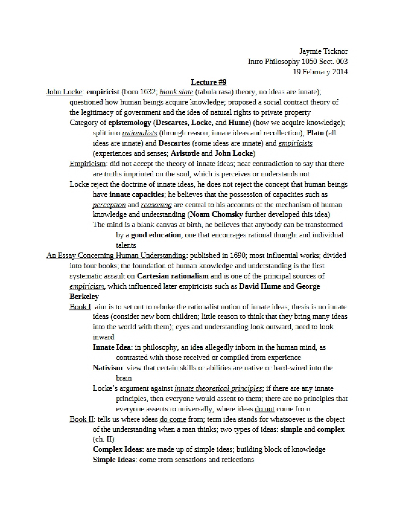Philosophy Lecture Note Nine