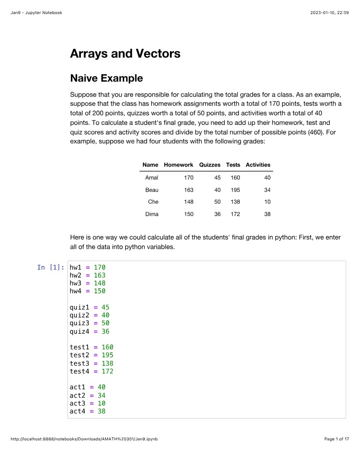 Vectors and Arrays