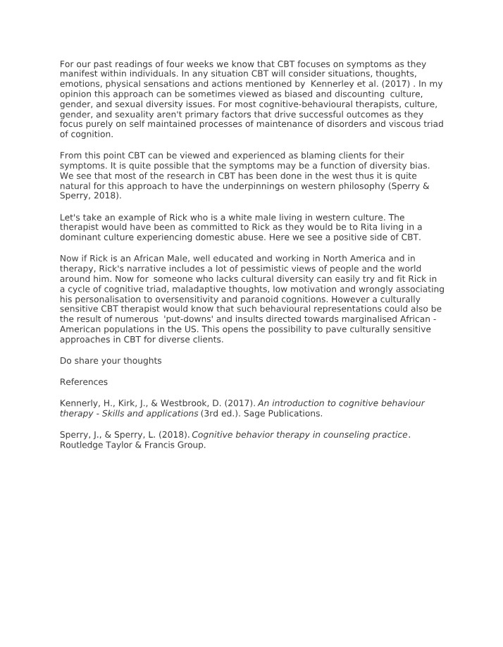 Cultural Diversity in Cognitive Behavior Therapy