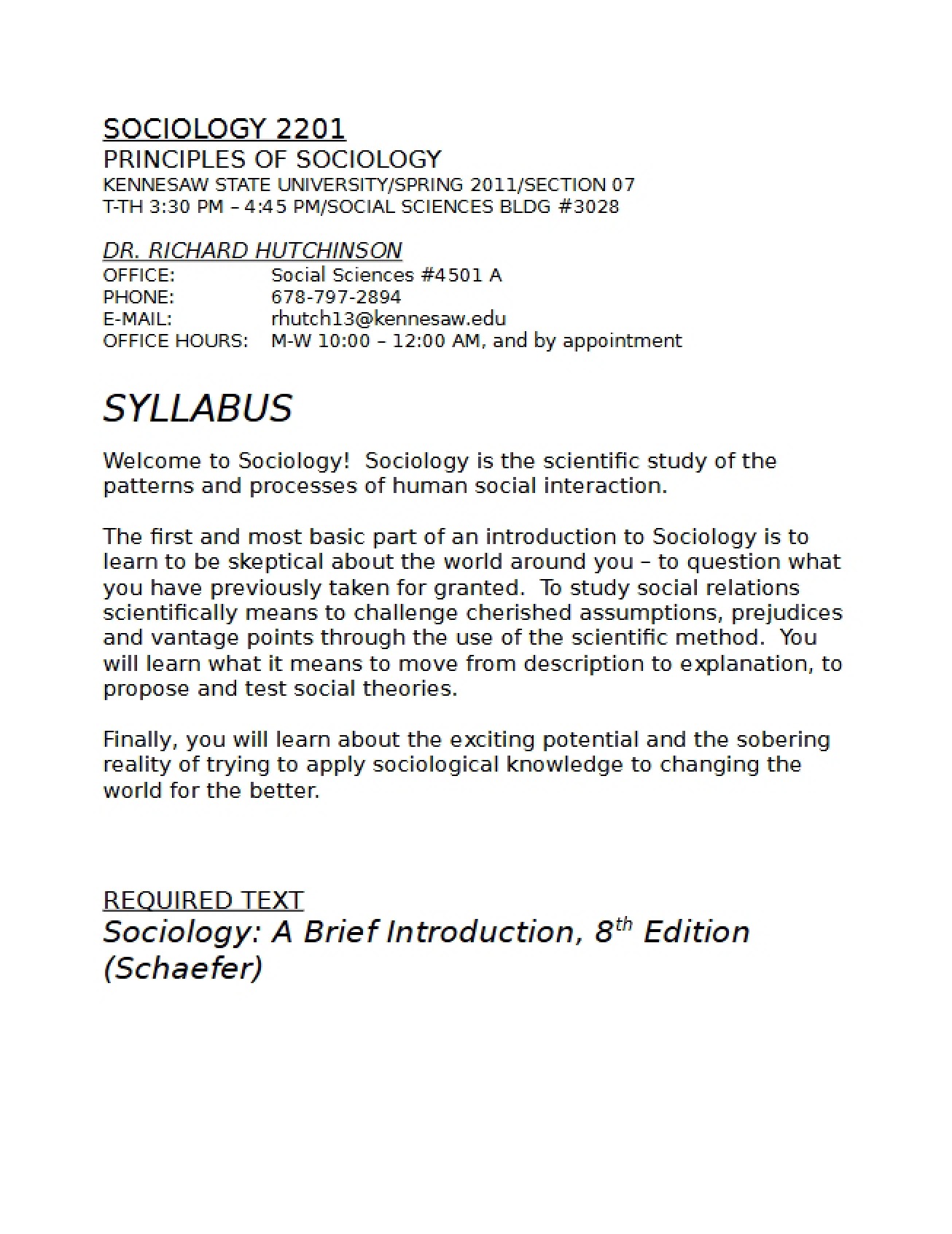 Social Problems Course Syllabus