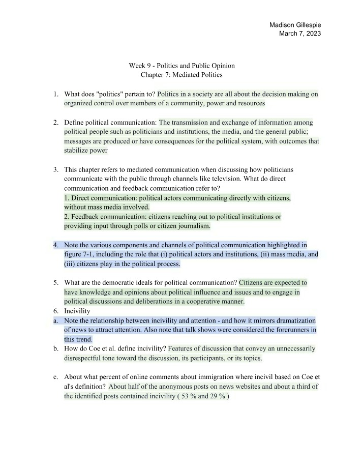Week 9 - Public Opinion and Politics
