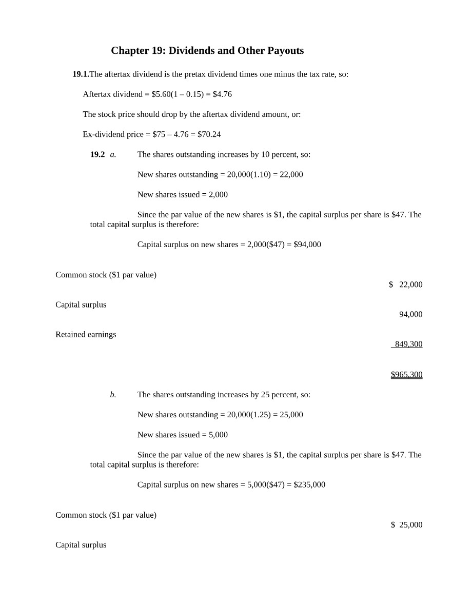 Dividends and Other Payouts - Chapter 19