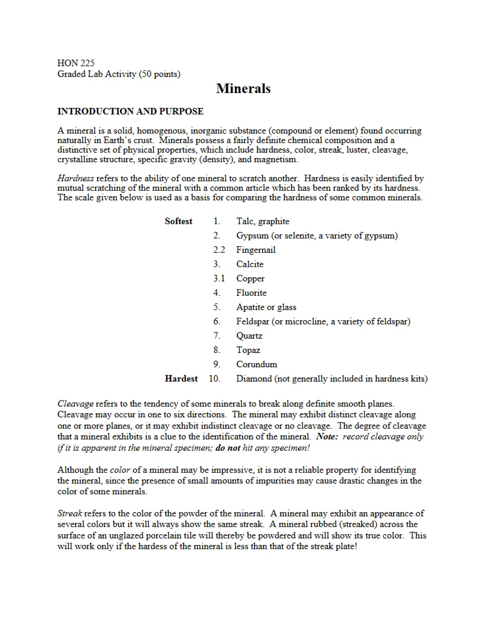 Study of Minerals