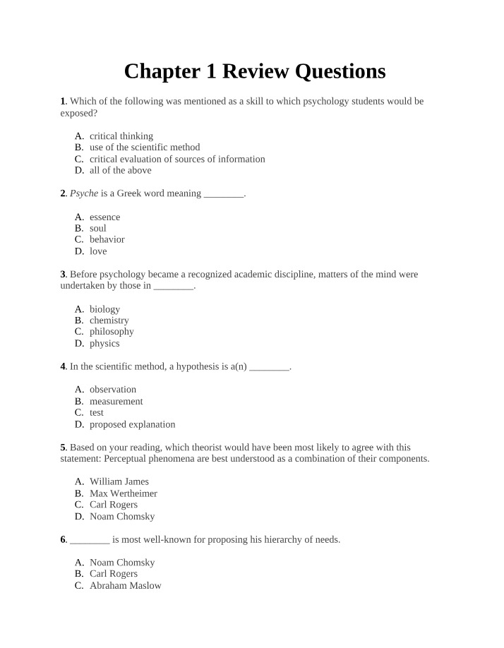 Foundations of Psychology - Review Questions