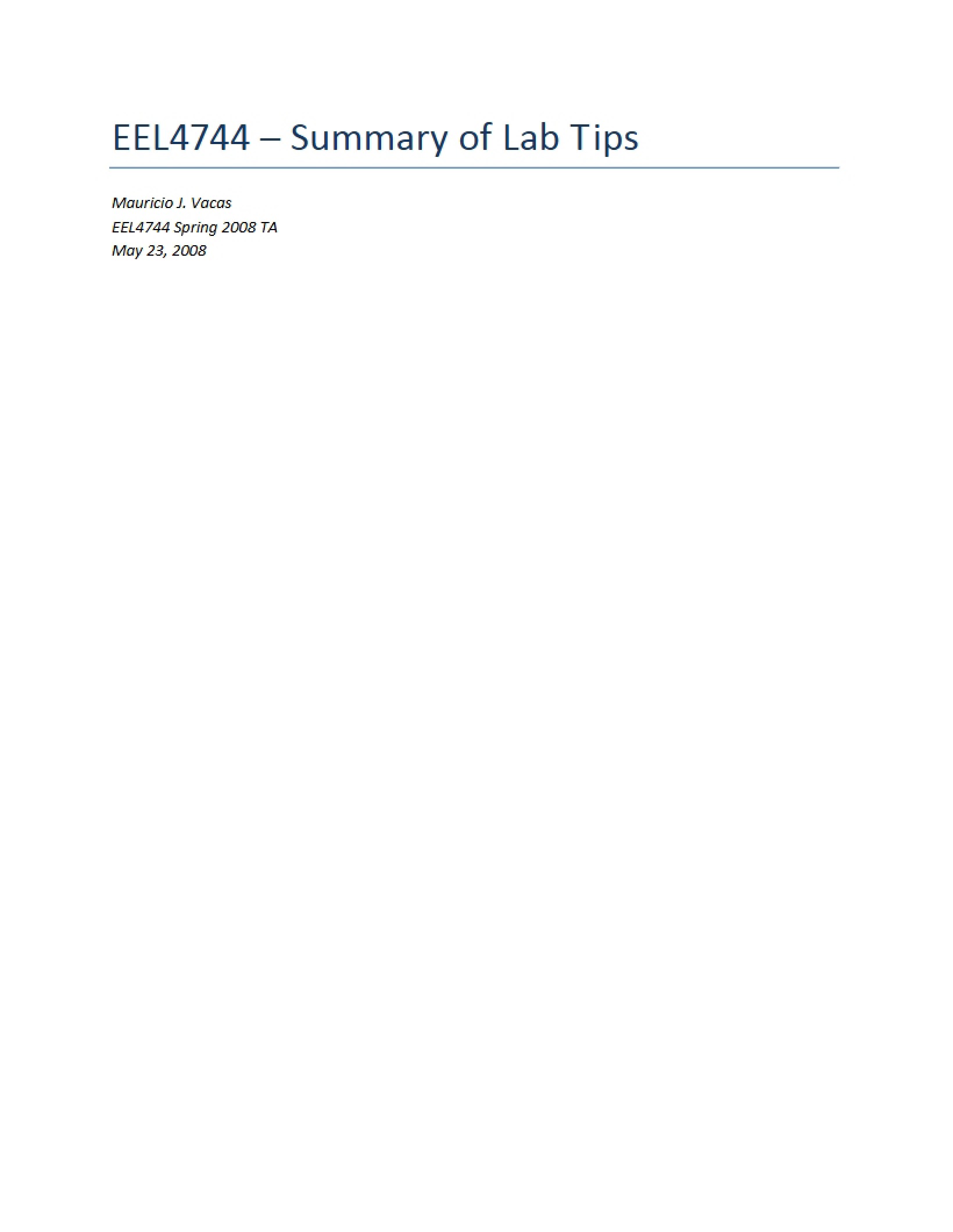 Lab Tips Summary